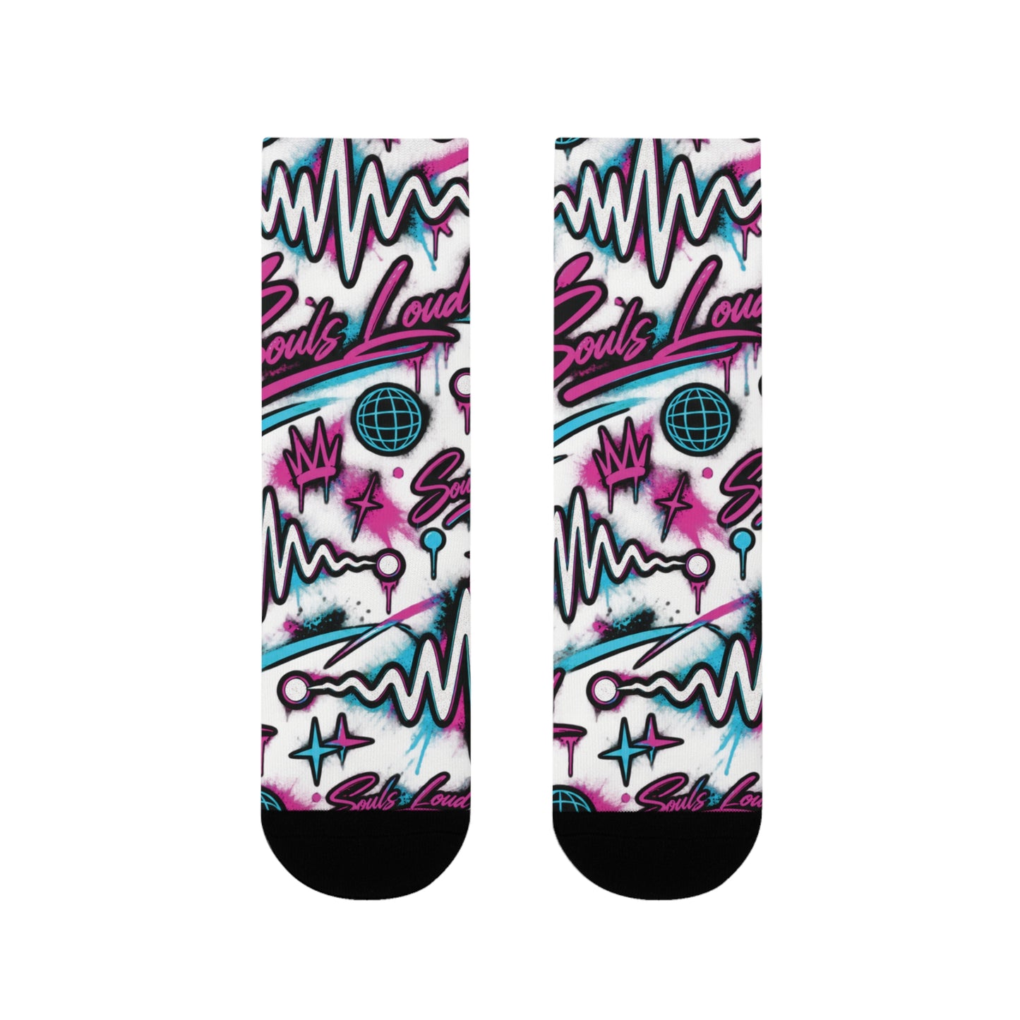 Graffiti Vibes Crew Socks — Neon Soundwave Sublimation Socks