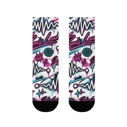 Graffiti Vibes Crew Socks — Neon Soundwave Sublimation Socks