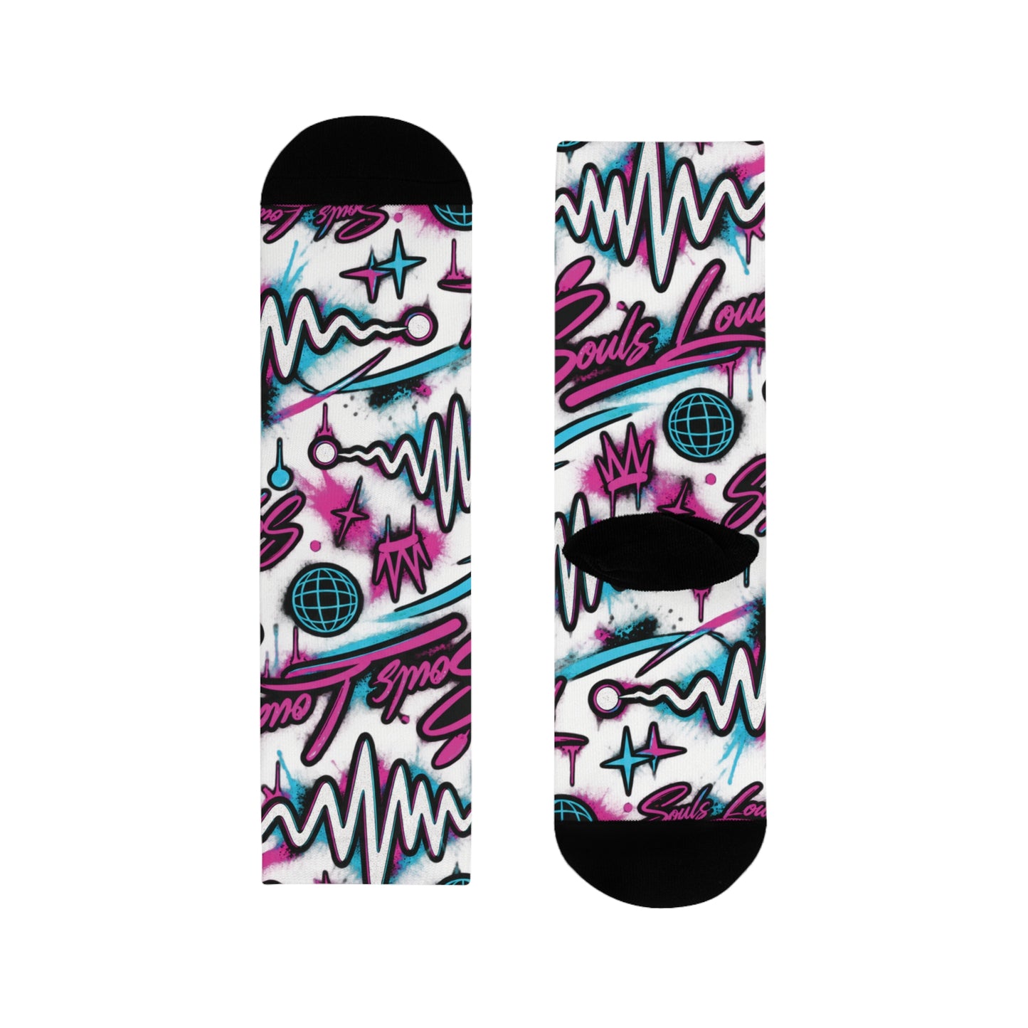 Graffiti Vibes Crew Socks — Neon Soundwave Sublimation Socks