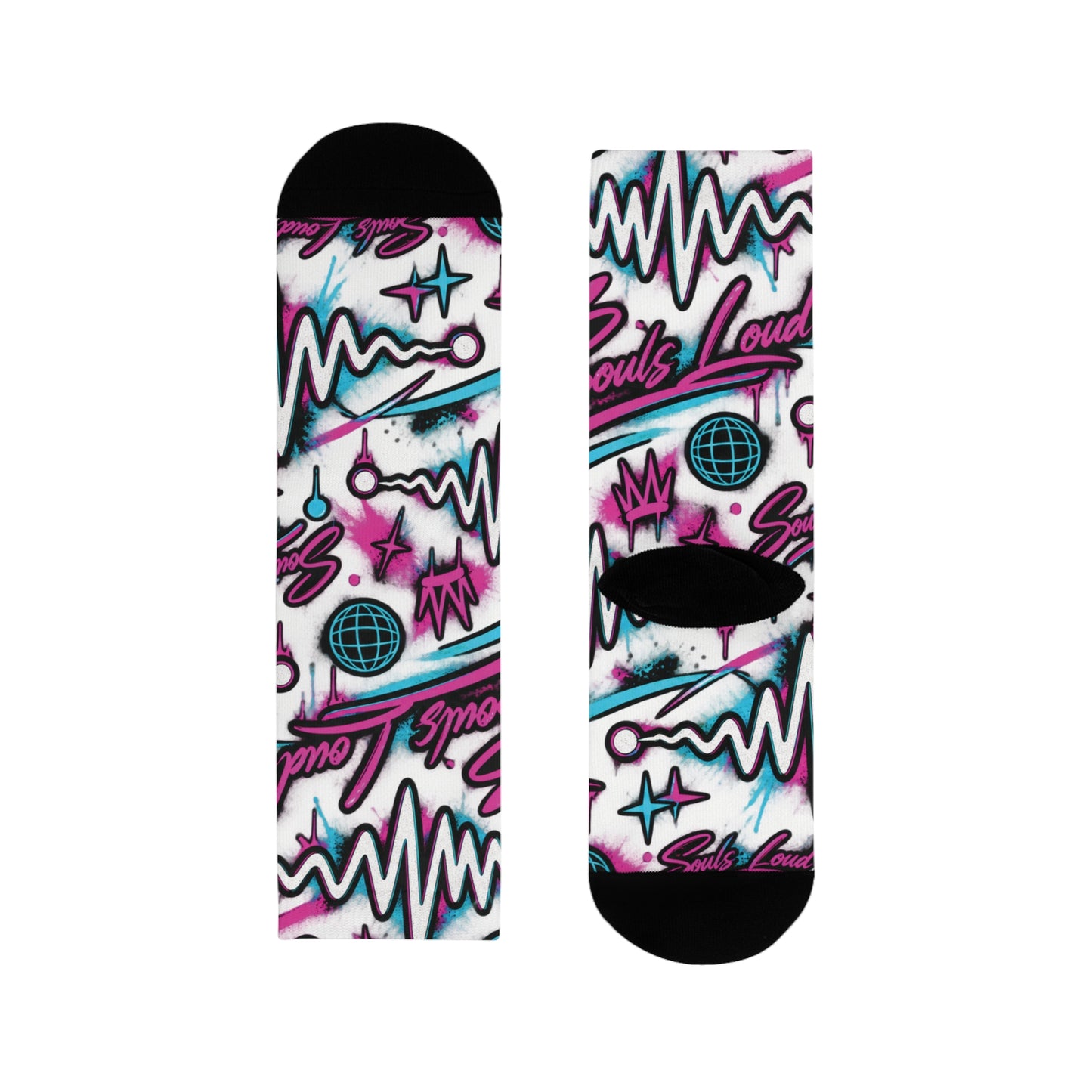Graffiti Vibes Crew Socks — Neon Soundwave Sublimation Socks