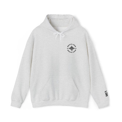 Minimalist 'Love & Light' Hoodie — Small Chest Logo, Sleeve Accent