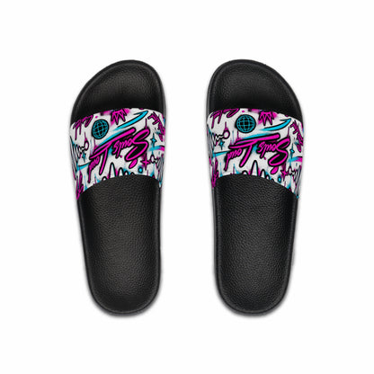 “Souls Loud® Retro Graffiti Slides — Purple & Teal”