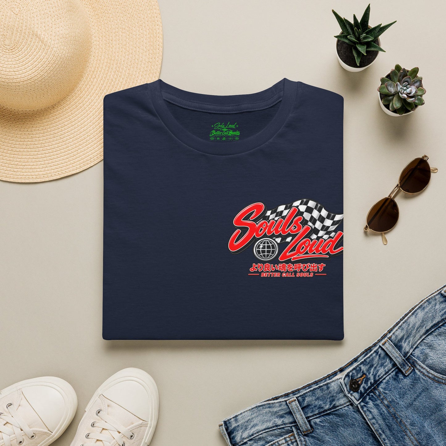 Souls Loud Racing  Retro Checkered Flag T-Shirt