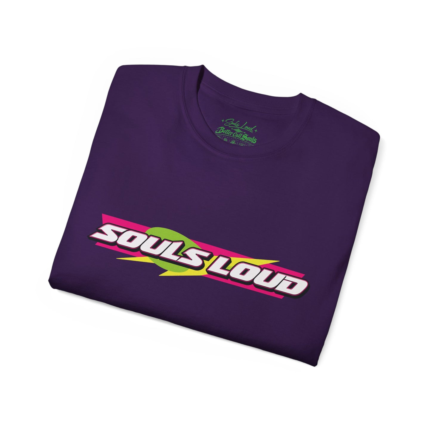 Souls Loud Graphic Tee — Retro Neon Racing Logo T-Shirt