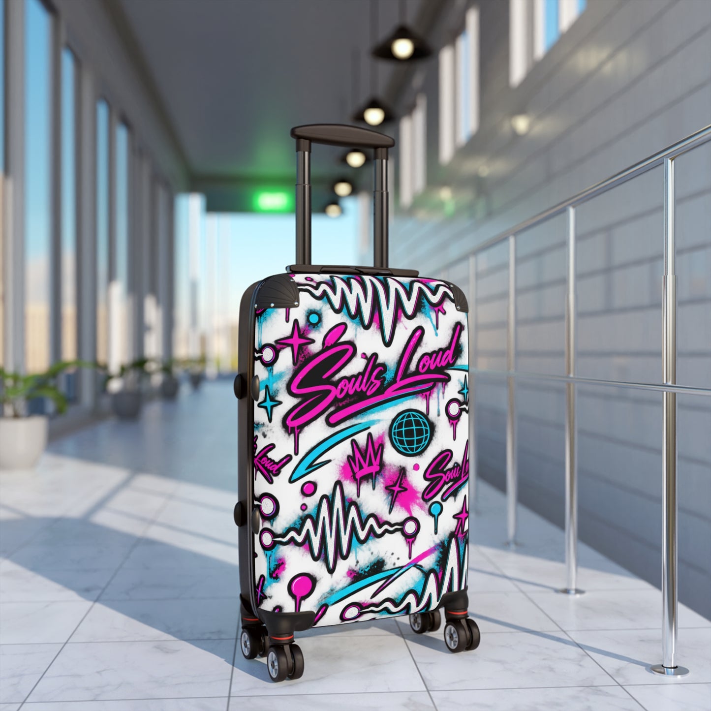 Suitcase — Retro Graffiti Carry-On Luggage with “Souls Loud” Neon Design