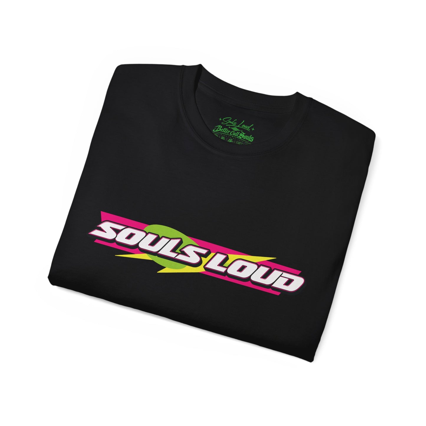 Souls Loud Graphic Tee — Retro Neon Racing Logo T-Shirt