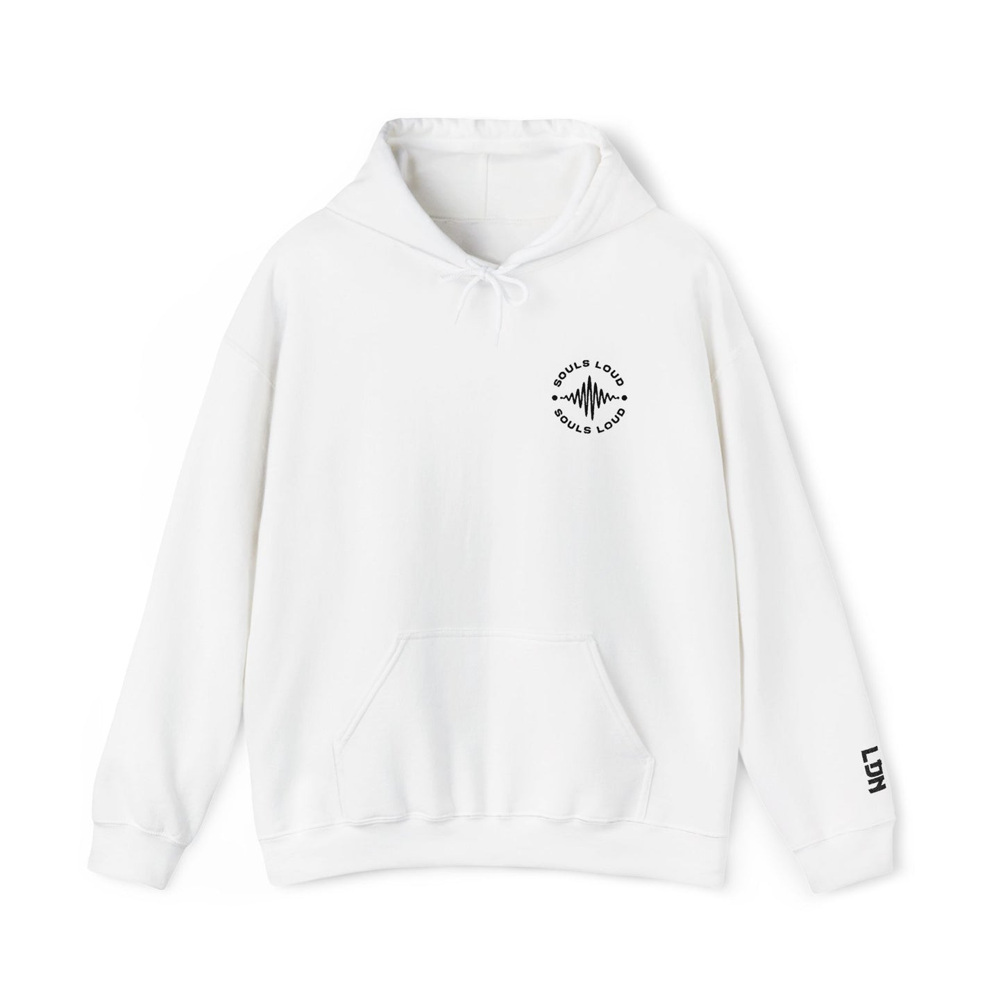 Minimalist 'Love & Light' Hoodie — Small Chest Logo, Sleeve Accent