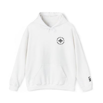 Minimalist 'Love & Light' Hoodie — Small Chest Logo, Sleeve Accent