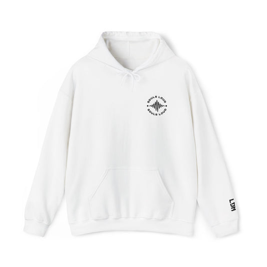 Minimalist 'Love & Light' Hoodie — Small Chest Logo, Sleeve Accent