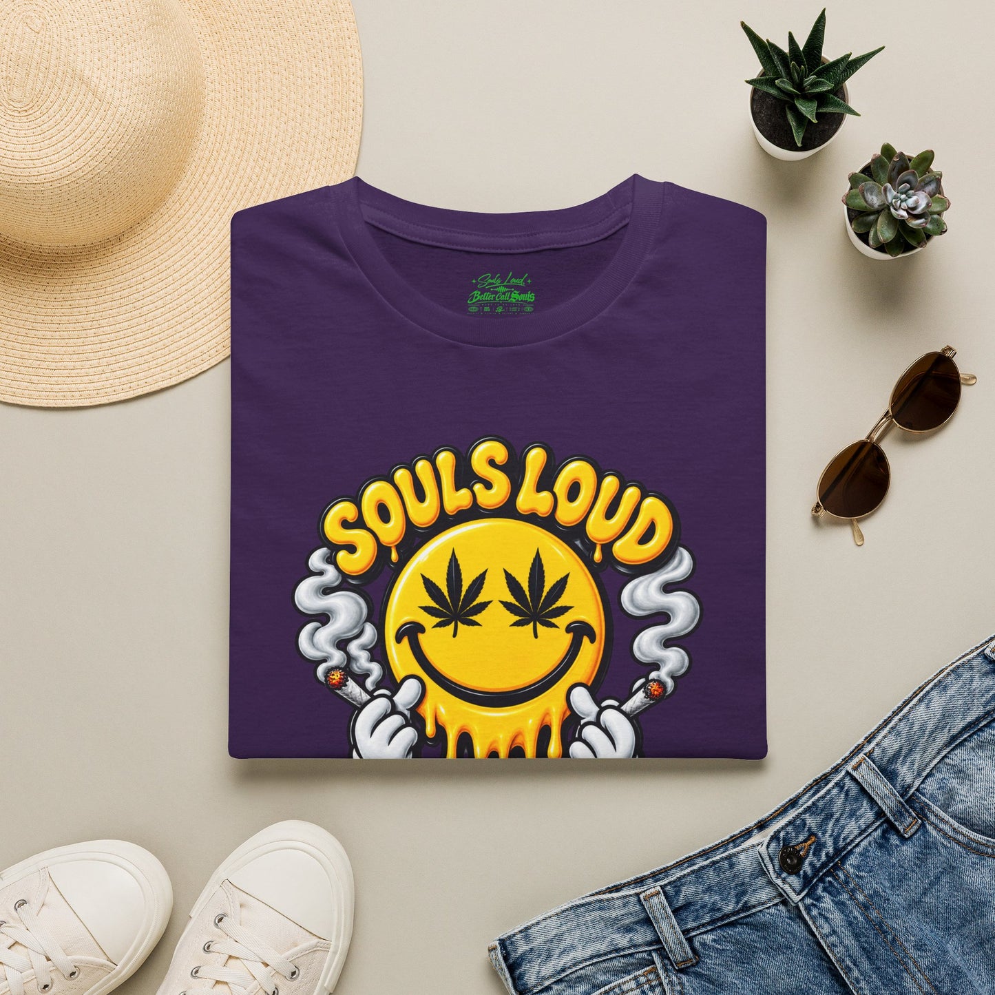 'Souls Loud' Smiley with Cannabis Leaf T-Shirt