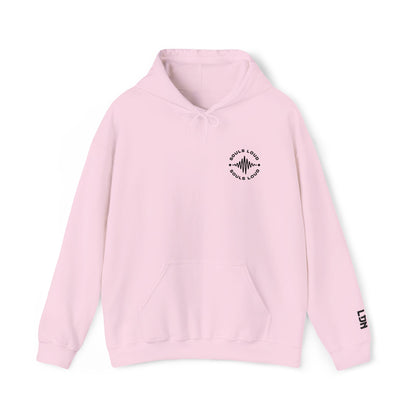 Minimalist 'Love & Light' Hoodie — Small Chest Logo, Sleeve Accent