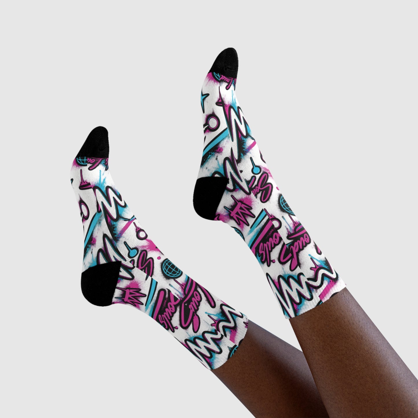 Graffiti Vibes Crew Socks — Neon Soundwave Sublimation Socks
